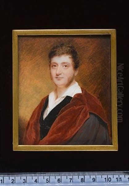 A Gentleman Wearing Doctoral Robes Over Black Velvet Coat And White Chemise With Wide Collar Oil Painting by William John (Sir) Newton