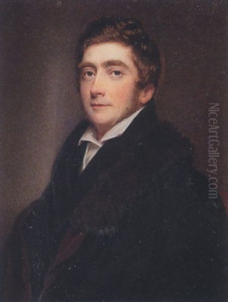 Edward J. Cooper, Black Coat, Waistcoat, White Chemise And Fur-trimmed Burgundy-lined Black Cloak Oil Painting by William John (Sir) Newton