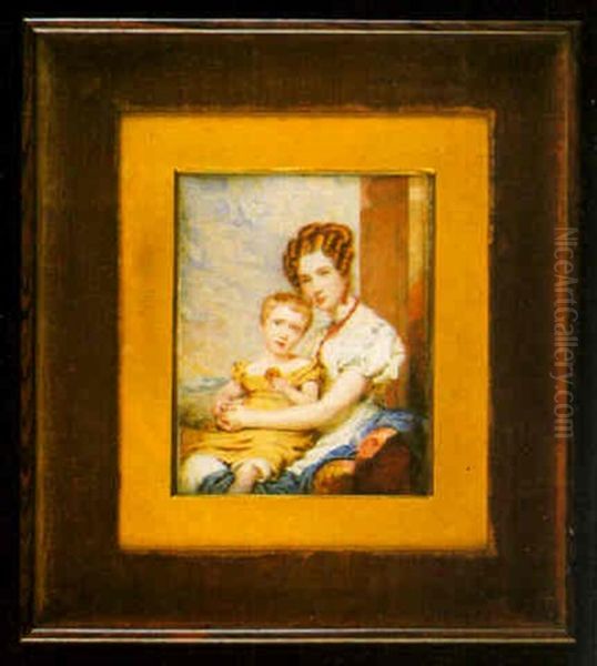 A Lady Of The Lumsden Or Seton Family With Her Child Oil Painting by William John (Sir) Newton