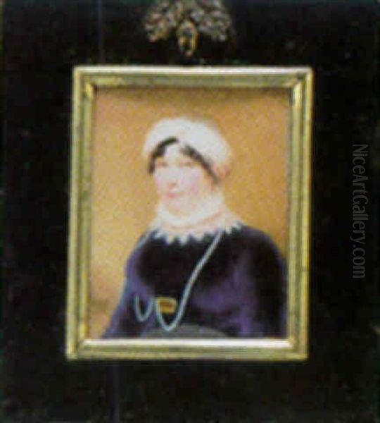 A Lady In Blue Velvet With Dentate Lace Collar And Turban Oil Painting by William John (Sir) Newton