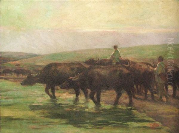 Bafallo Herd Oil Painting by Jean Neylies