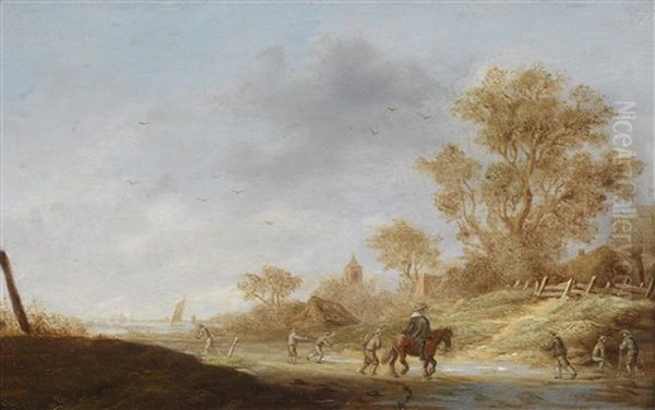 Dunenlandschaft Mit Einem Reiter Und Wanderern Oil Painting by Pieter de Neyn