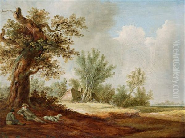 Landschaft Mit Zwei Rastenden Bauern Und Einem Hund Oil Painting by Pieter de Neyn