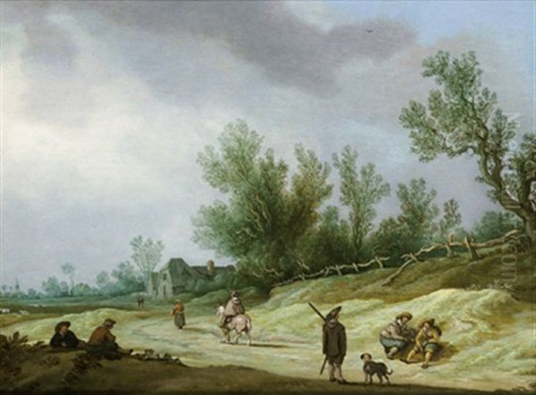 Dunenlandschaft Mit Einem Reiter, Rastenden Und Einem Bauernhaus Oil Painting by Pieter de Neyn