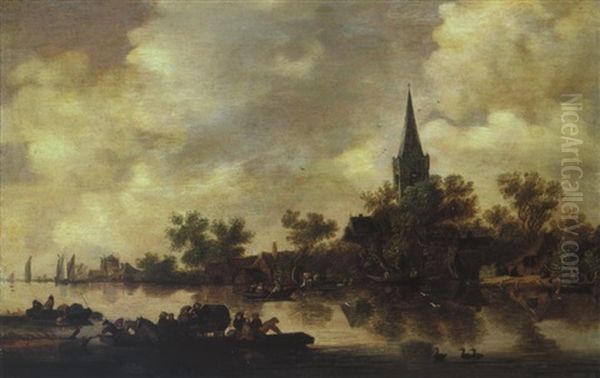 Flusslandschaft Mit Fahrboot Oil Painting by Pieter de Neyn