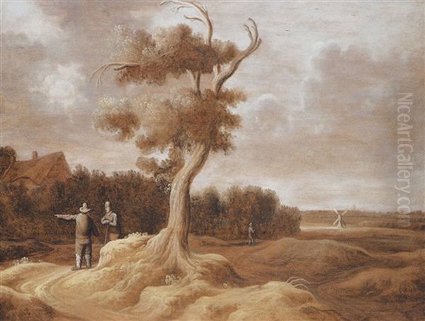 Villageois Conversant Sur Un Chemin Creux Au Pied D'un Grand Arbre Oil Painting by Pieter de Neyn