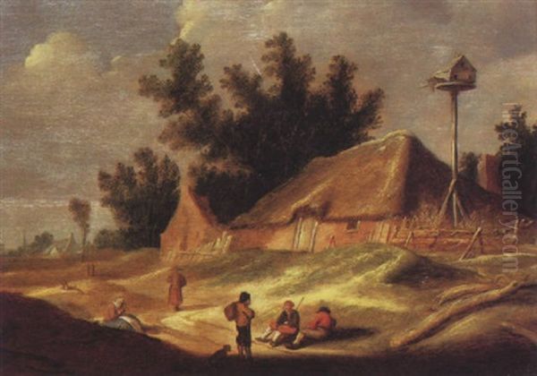 A Wooded Landscape With Peasants Resting On A Path By A Cottage Oil Painting by Pieter de Neyn