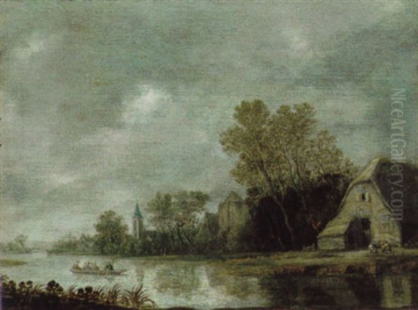 Dorf An Einem Flus Mit Kahnfahren Oil Painting by Pieter de Neyn