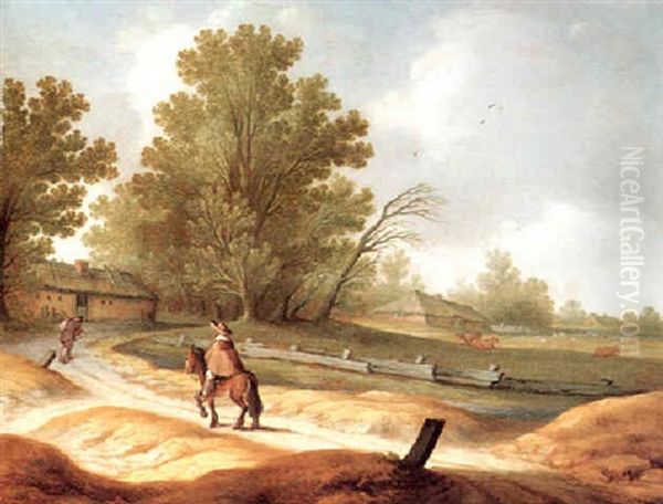 A Landscape With A Farmhouse And A Horseman Oil Painting by Pieter de Neyn