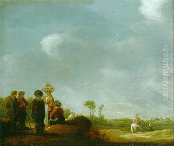 Peasants Conversing On A Path In A Dune Landscape Oil Painting by Pieter de Neyn