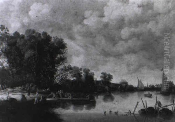 Fluslandschaft Mit Einer F,hre Oil Painting by Pieter de Neyn