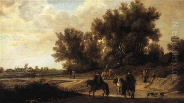 Wooded Landscape With Travellers On Horseback Oil Painting by Pieter de Neyn