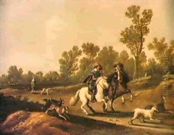 Zwei Galoppierende Reiter Auf                               Einem Feldweg Oil Painting by Pieter de Neyn