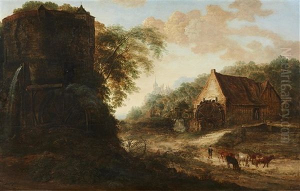 Landscape With A Water Mill And Tower Oil Painting by Gillis Neyts