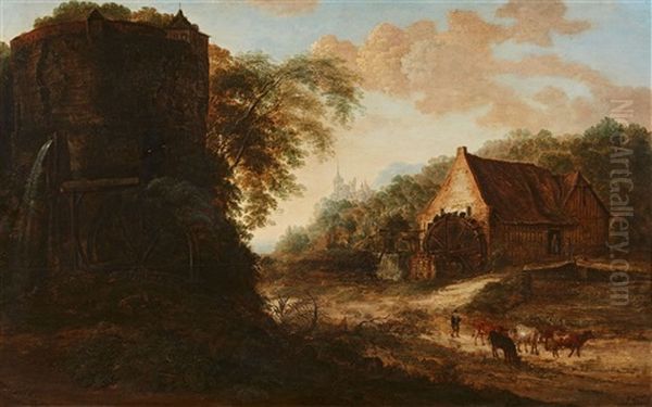 Landscape With A Water Mill And Tower Oil Painting by Gillis Neyts