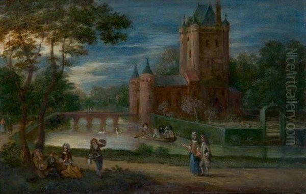 Promeneurs Devant Un Chateau Oil Painting by Gillis Neyts