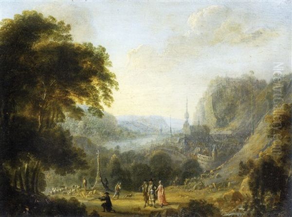 Paysage Aux Cavaliers (+ Paysage Aux Chasseurs; Pair) Oil Painting by Gillis Neyts