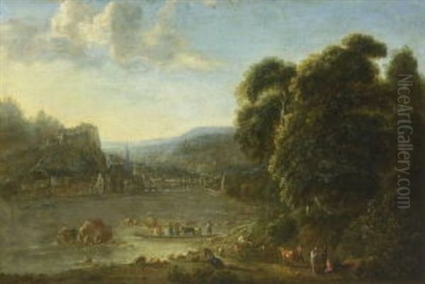 Blick Auf Dinant An Der Maas Oil Painting by Gillis Neyts