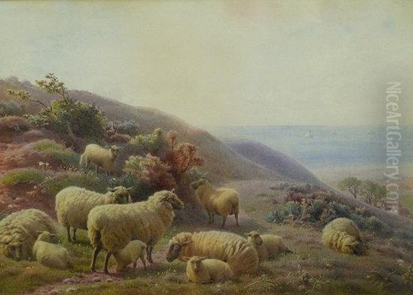 Sheep By The Coast Oil Painting by Henry Birtles