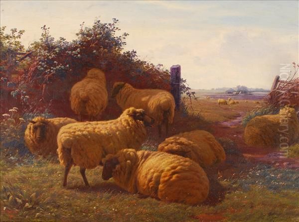 Sheep At A Gateway Oil Painting by Henry Birtles