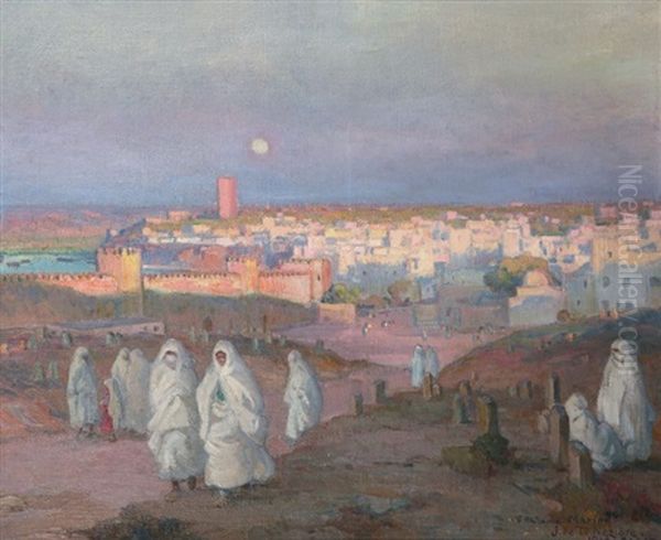 Femmes Rue Sidi Abdallah Alger Women Sidi Abdallah Street Algier Huile Sur Panneau Oil Painting by Joseph De La Neziere