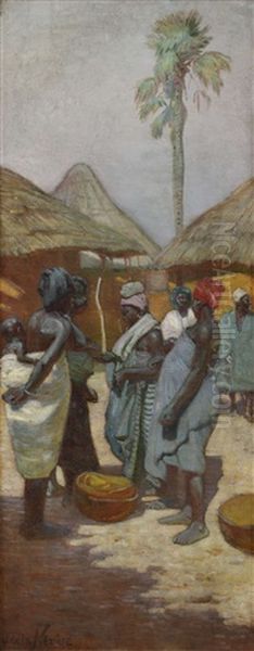 Femme Dans Un Village Africain Oil Painting by Joseph De La Neziere