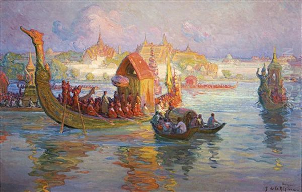 Barques Royales, Bangkok Oil Painting by Joseph De La Neziere