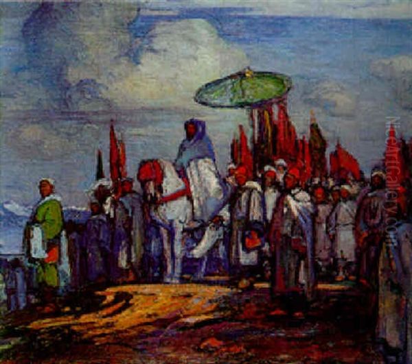 La Sortie Du Sultan Moulay Youssef, Maroc Oil Painting by Joseph De La Neziere