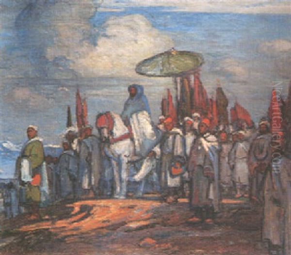 La Sortie Du Sultan Moulay Youssef Oil Painting by Joseph De La Neziere