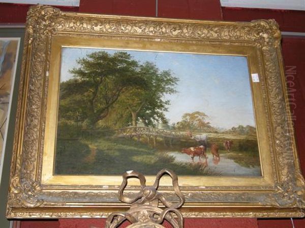 Cattle In A Stream Oil Painting by Henry Birtles