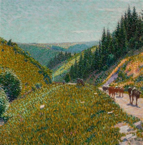 Cattle On A Mountain Path During Spring, Monschau Oil Painting by Ferdinand Hart Nibbrig