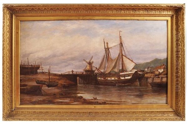 Shipping In An Estuary Oil Painting by Richard Henry Nibbs