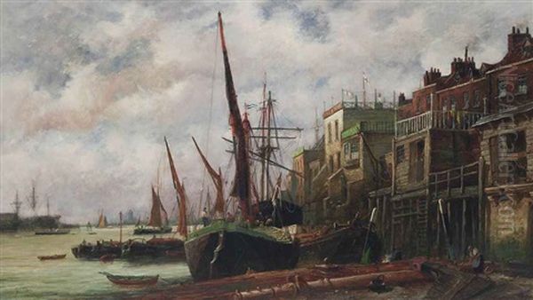 Shipping On The Thames Before The Prospect Of Whitby At Wapping Oil Painting by Richard Henry Nibbs