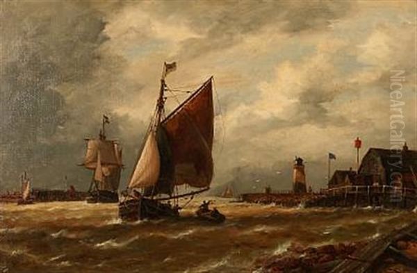 Harbor Scene With Sailing Ships Oil Painting by Richard Henry Nibbs