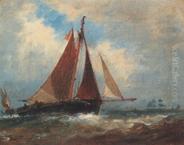 Fishing Trawlers At Sea Oil Painting by Richard Henry Nibbs