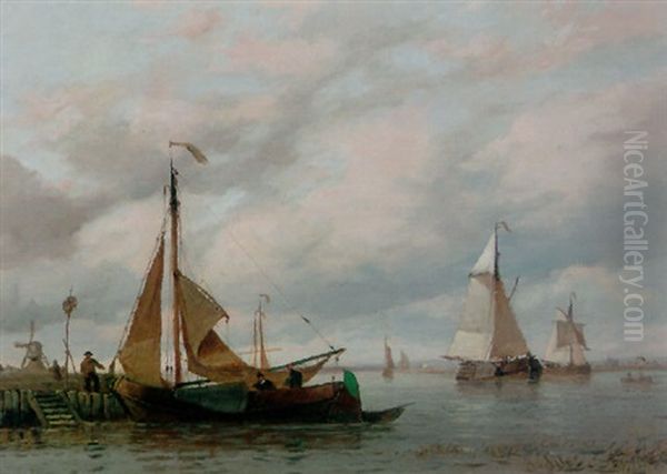 An Estuary View Oil Painting by Richard Henry Nibbs