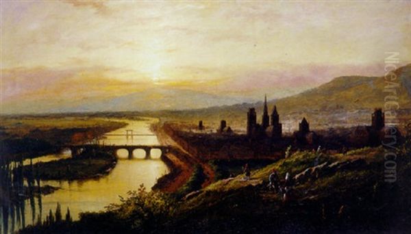 Rouen, Vue De La Colline Sainte Catherine Oil Painting by Richard Henry Nibbs