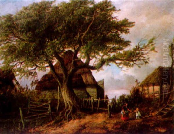 Country Landscape With A Mother And Child In The Foreground Oil Painting by Richard Henry Nibbs