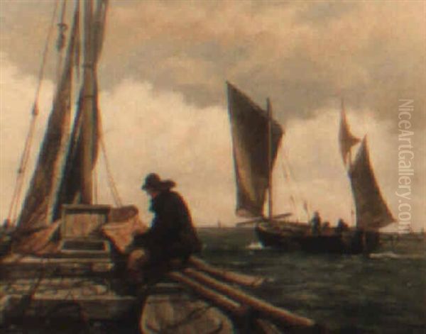 Fishermen Heading Out Oil Painting by Richard Henry Nibbs