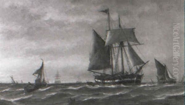 A Trading Brig And Thames Barges Oil Painting by Richard Henry Nibbs