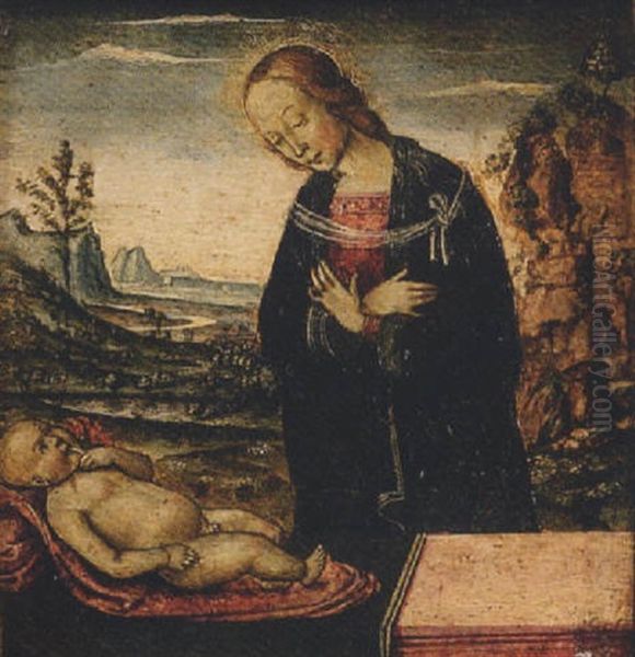 Madonna In Adorazione Del Bimbo Oil Painting by  Niccolo Alunno da Foligno