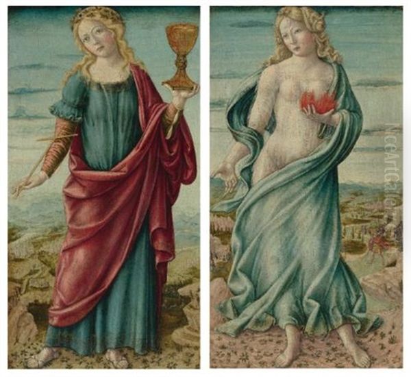 Faith; Charity (pair) Oil Painting by Andrea di Niccolo