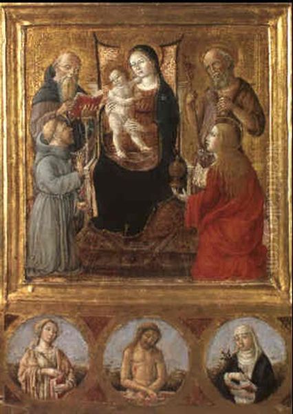 Madonna And Child, Surrounded By Saints Anthony Abbott,     Francis, Jerome And Mary Magdalene, With Christ As The Man Oil Painting by Andrea di Niccolo