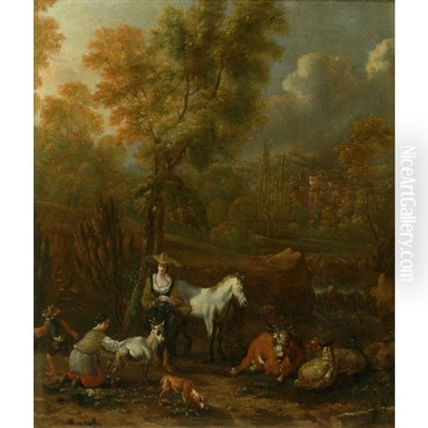 Herdsmen And Livestock In A Glade Oil Painting by  Nicholas of Greece (Prince)