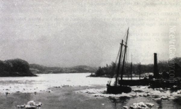 Winter River Scene With Boats Oil Painting by James Craig Nicholl