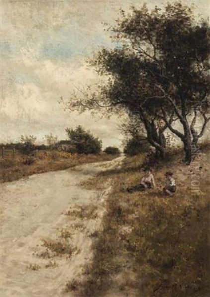 Boys Resting By The Side Of A Road Oil Painting by Burr H. Nicholls