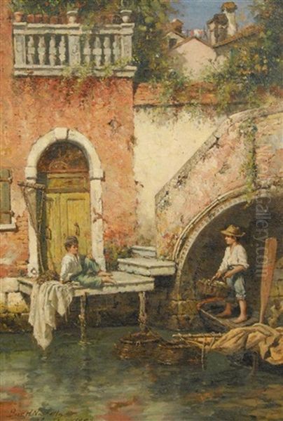 Venetian Fisher Boys Oil Painting by Burr H. Nicholls