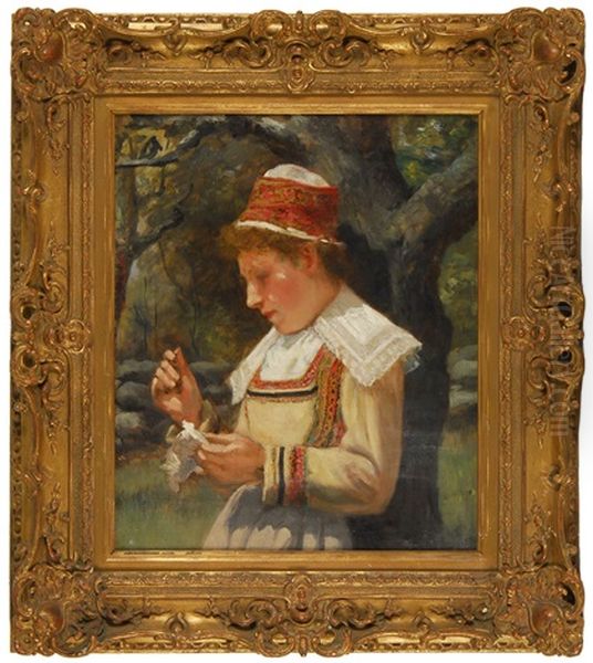 Portrait Of A Young Girl In A Hat Oil Painting by Burr H. Nicholls