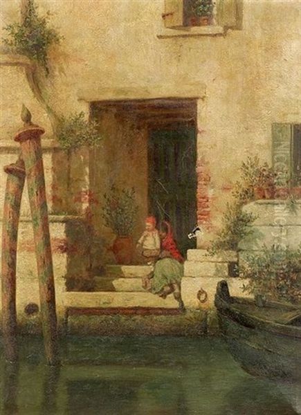 Waiting By The Door, A Venetian View Oil Painting by Burr H. Nicholls