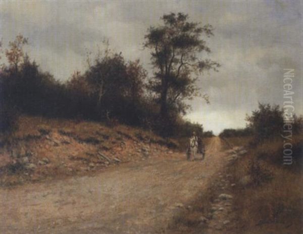 A Horse-drawn Cart On A Country Lane Oil Painting by Burr H. Nicholls